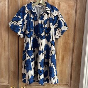 Blue Wenrine Floral Short Sleeve Tiered Dress with pockets